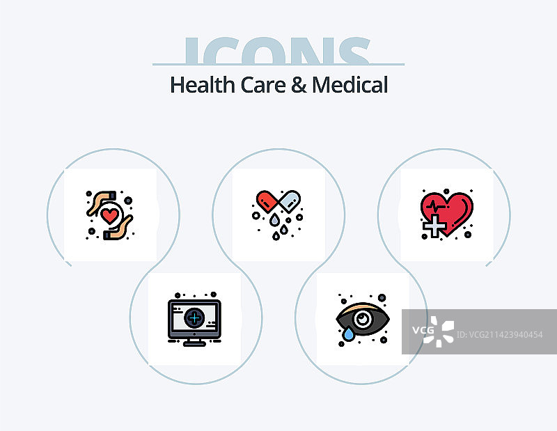 医疗保健与医药线性填充图标包，共5个图片素材