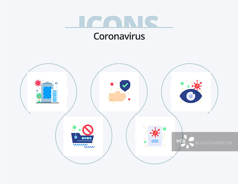 冠状病毒扁平图标包5个图标设计图片素材