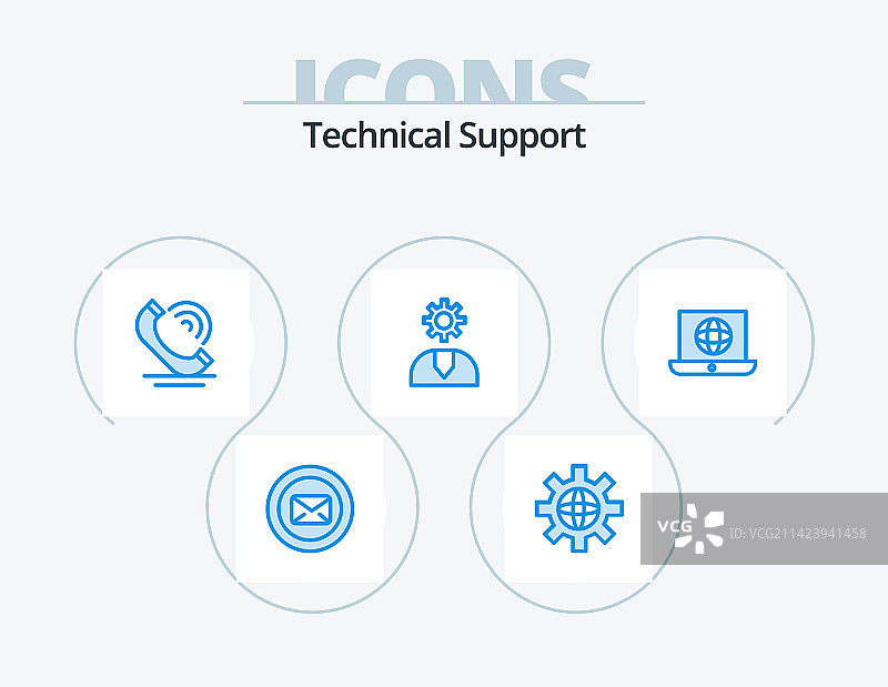 技术支持蓝色图标包，5个图标设计图片素材