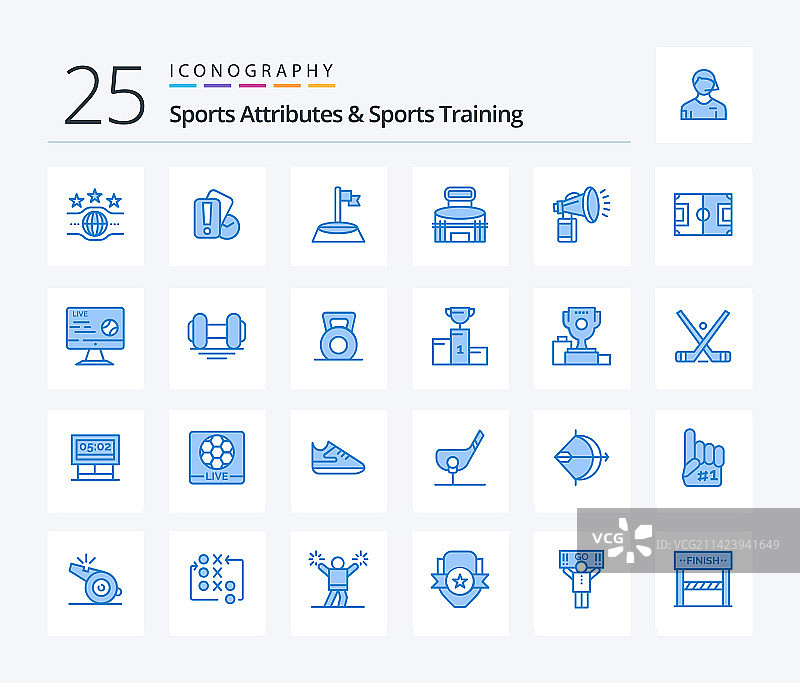 25个蓝色体育用品和体育训练图标图片素材