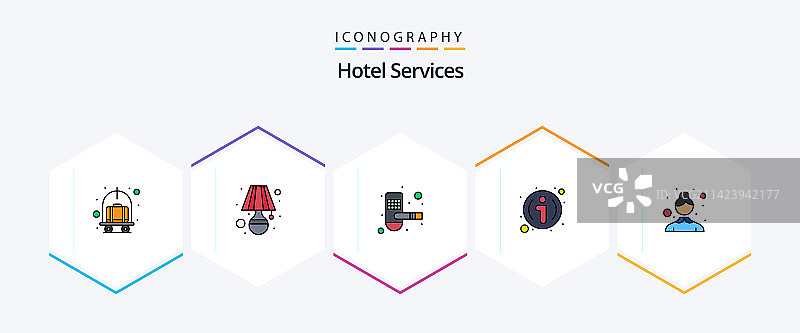 酒店服务25个填充直线图标包图片素材