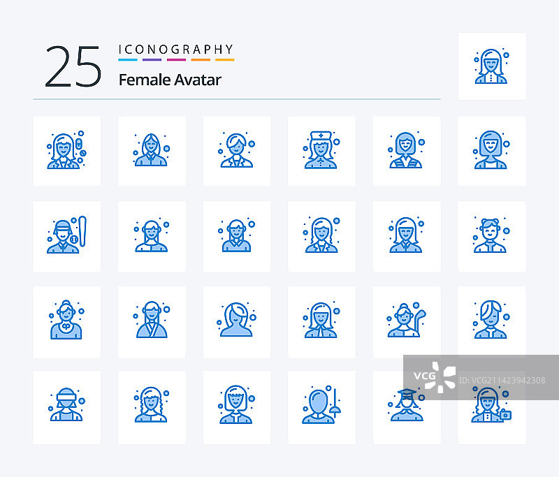 蓝色女性头像图标包25款图片素材