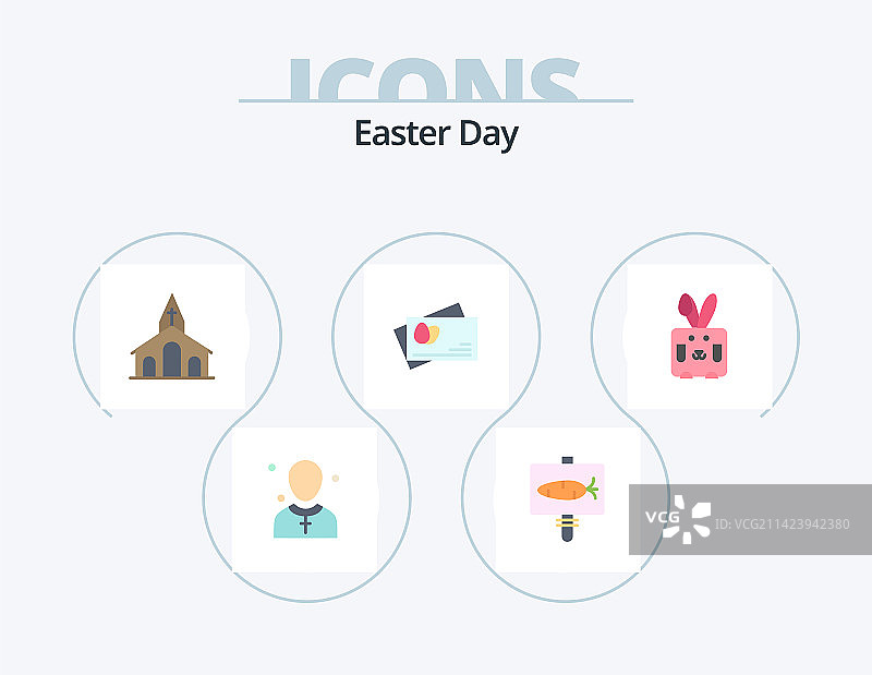 复活节扁平图标包：兔子和彩蛋设计图片素材