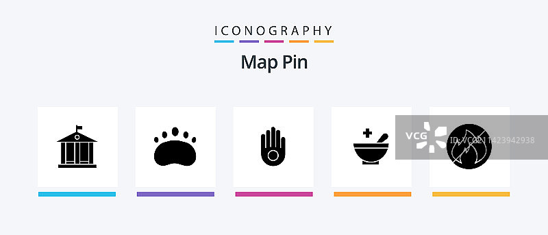 地图定位标志Glyph 5图标包，包括棕榈树图片素材
