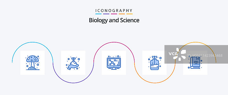 生物学蓝色5图标包（包含植物、书籍、DNA）图片素材