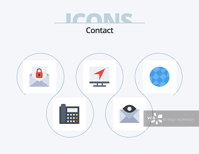 联系方式扁平图标包，5个图标设计消息图片素材