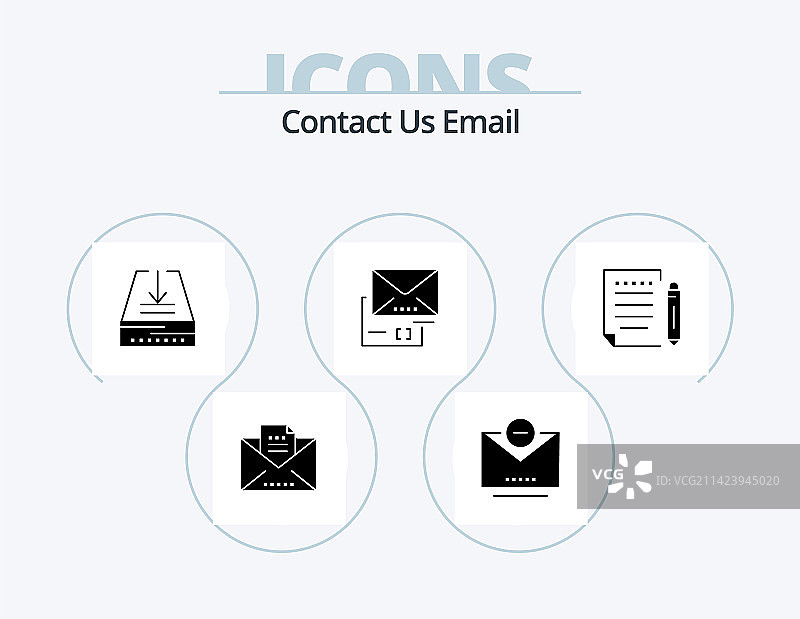 电子邮件图标字形包，含5个图标设计：纸质信件图片素材