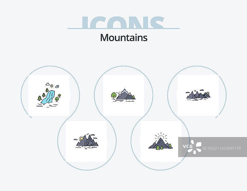 山脉线性填充图标包5个图标设计图片素材