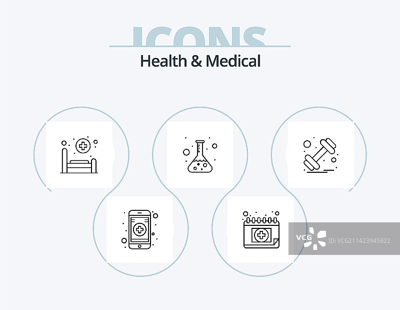 健康和医疗线性图标包5个图标设计图片素材
