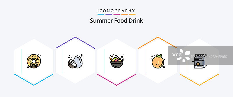 25个填充线性风格的夏季美食饮品图标包图片素材