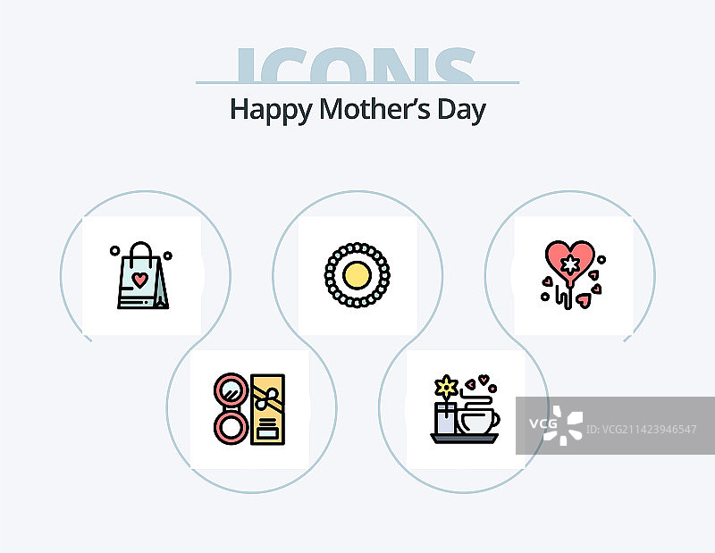 母亲节快乐线性填充图标包5个图标图片素材