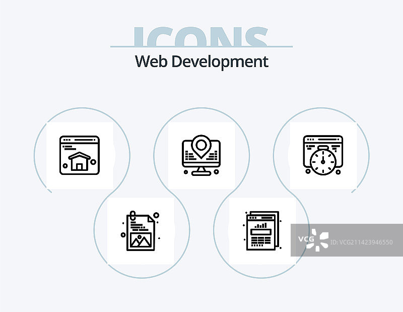 网站开发线性图标包5个图标设计图片素材