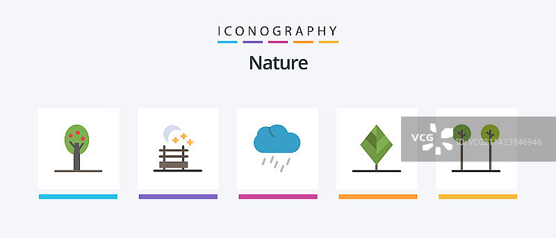 包含自然天气的5个扁平风格自然图标包图片素材
