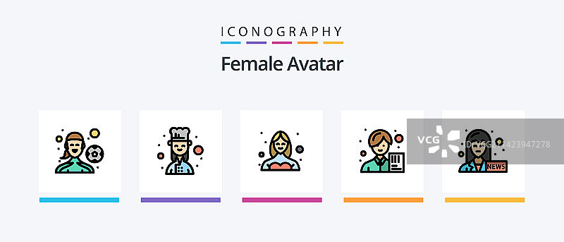 女性头像线性填充图标包图片素材