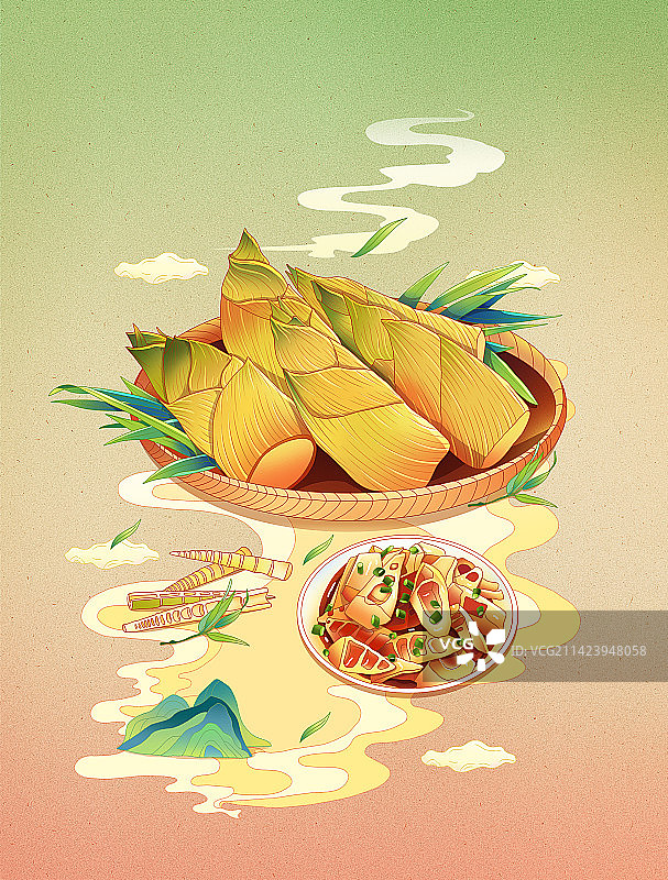 中国风二十四节气春笋美食插画图片素材