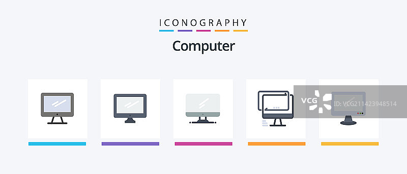 电脑扁平风格5图标包，包含创意图片素材