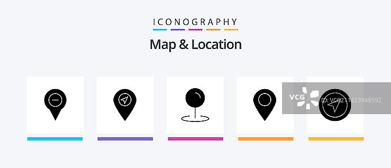 地图和位置标志字形5图标包，包括图钉图片素材