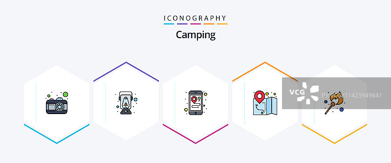 露营主题线性图标合集图片素材