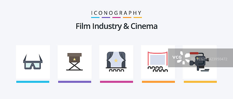 电影院扁平风格图标包，包含电影胶片图片素材