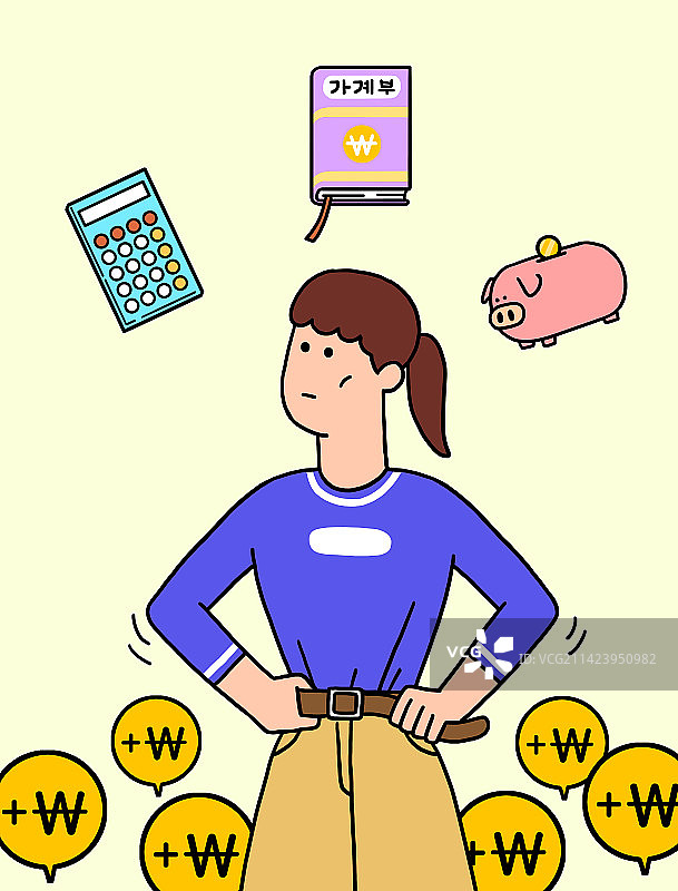 无支出挑战，储蓄，MZ世代，居家经济，腰带，计算器，账本，储蓄罐，存款图片素材