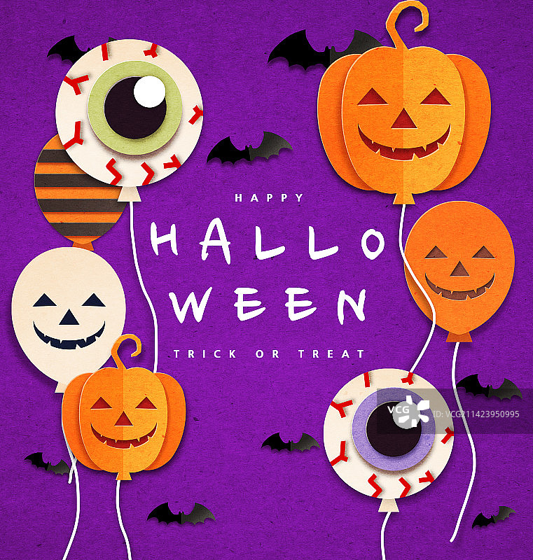 纸艺，万圣节，幽灵，葫芦，蝙蝠，瞳孔，气球图片素材