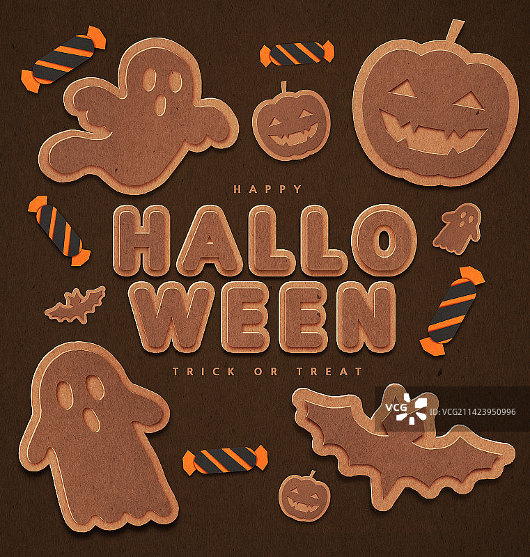 纸艺万圣节幽灵葫芦蝙蝠糖果图片素材