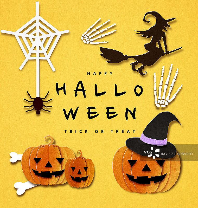 纸艺万圣节蜘蛛网、葫芦、女巫、方阵图片素材