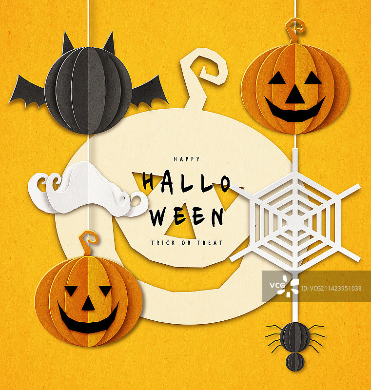 纸艺，万圣节，蜘蛛网，葫芦，蝙蝠图片素材