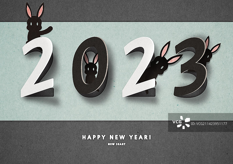 2023兔年新年剪纸艺术韩国传统图案图片素材
