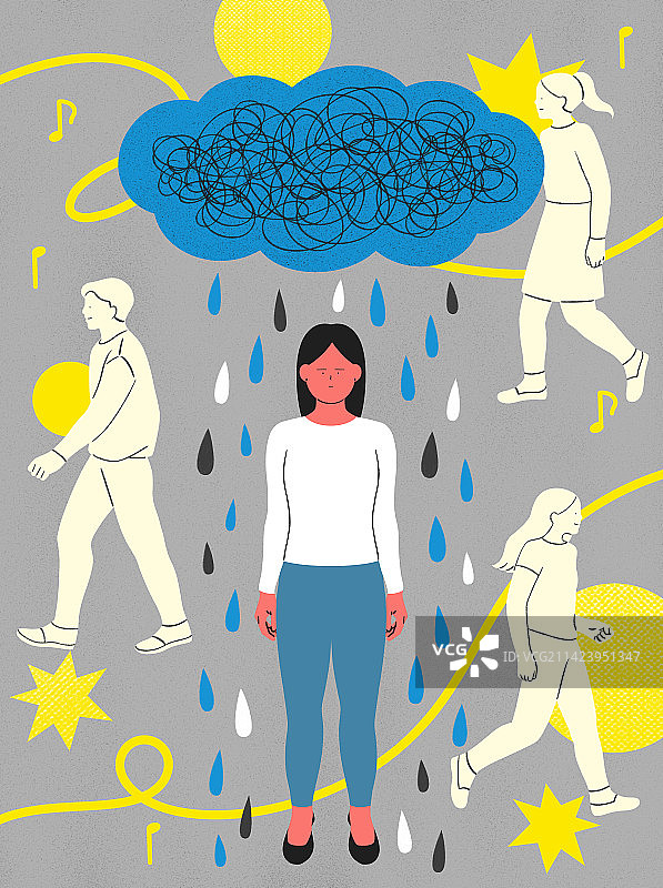 心理健康：情绪波动、阴云、雨水、孤独和抑郁图片素材