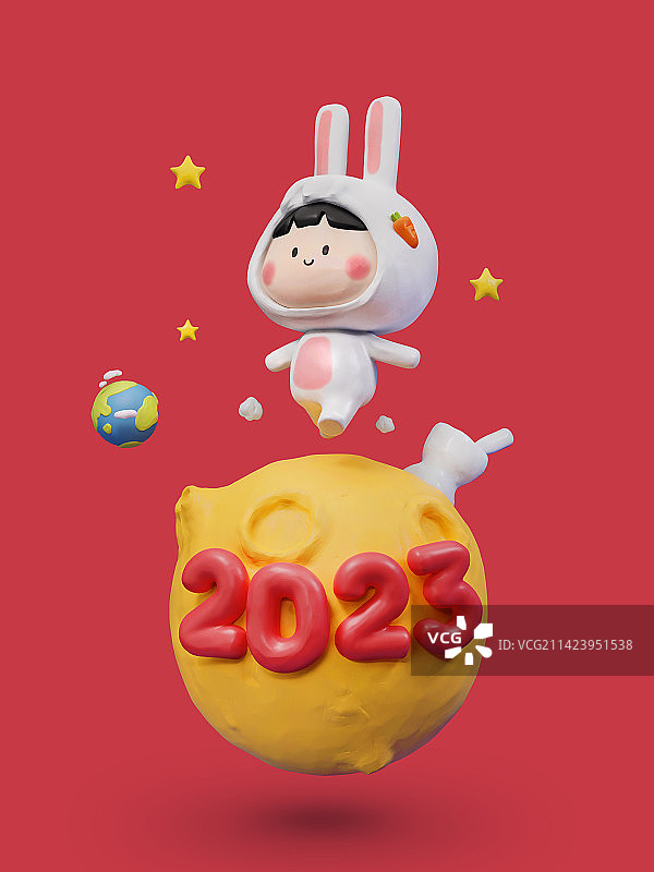 3D图像，新年兔年人物2023图片素材