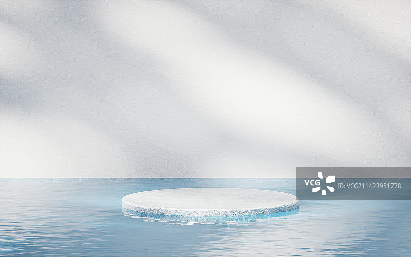 水面与岩石展示台3D渲染图片素材