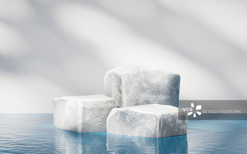 水面与岩石展示台3D渲染图片素材