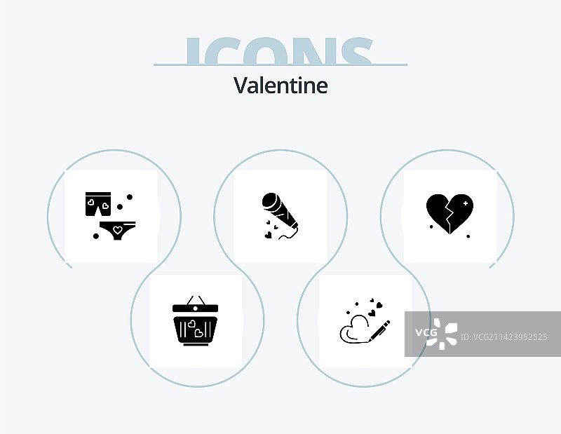 情人节轮廓图标包，5个图标设计：爱心图片素材