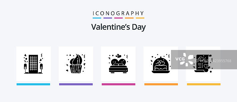 包含礼物的5个情人节字形图标包图片素材