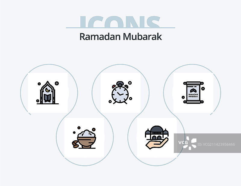 斋月填充线条风图标包，5款伊斯兰设计图片素材