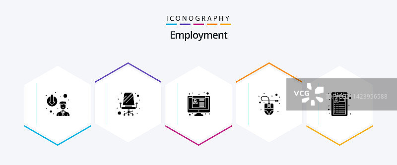 包含工作鼠标的25个字形雇佣图标包图片素材