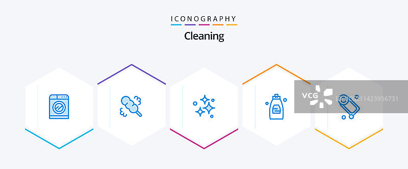 包含浴皂的25个蓝色清洁图标包图片素材
