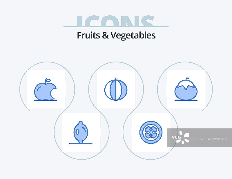 蓝色水果蔬菜图标包（5个图标）图片素材