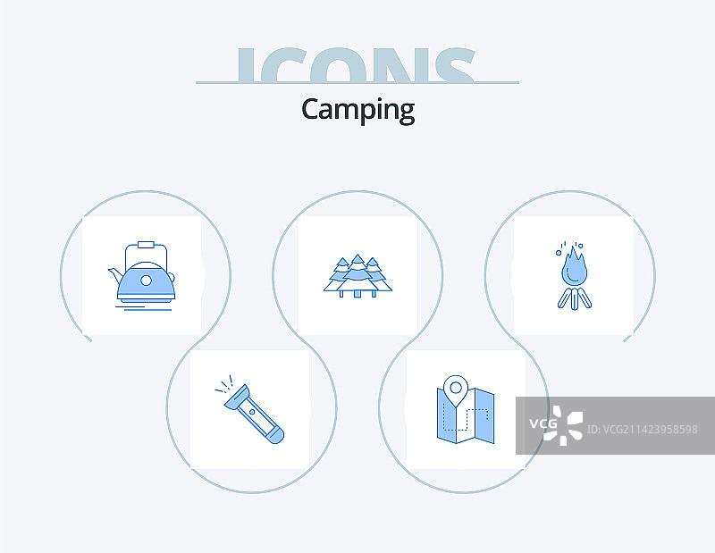 蓝色露营图标套装，丛林设计图片素材
