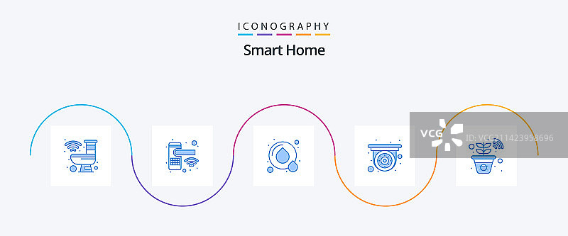 智能家居蓝色5图标包（含植物）图片素材