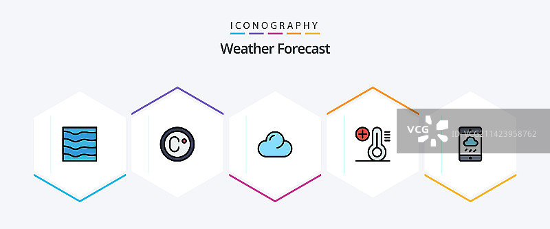 包含雨的25个填充线天气图标包图片素材