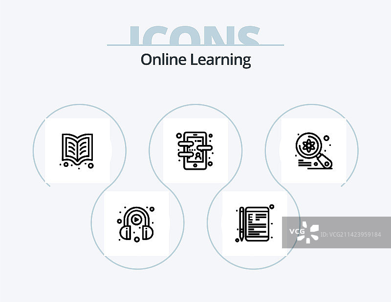 在线学习线性图标包5个图标设计图片素材