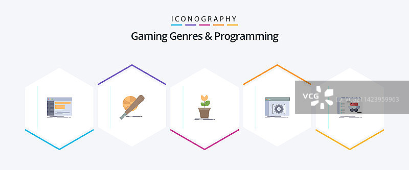 游戏类型与编程25个扁平风格图标包图片素材