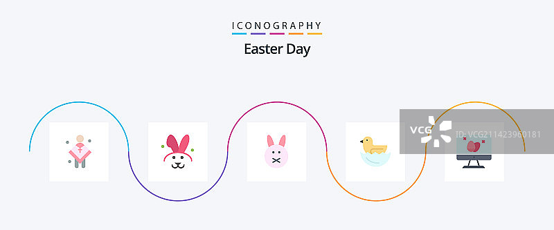 复活节扁平风5图标包：复活节鸭子图片素材