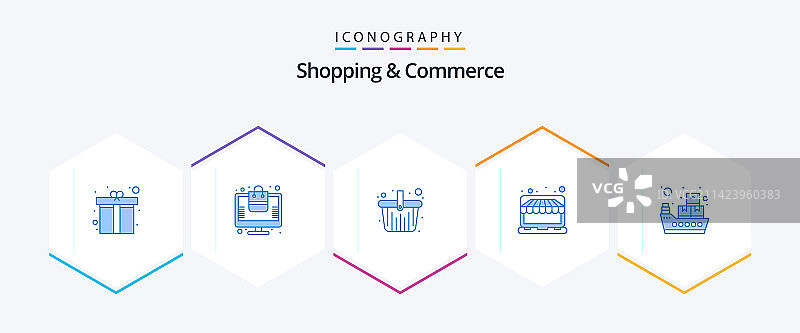 购物和商业蓝色图标包（25个）图片素材