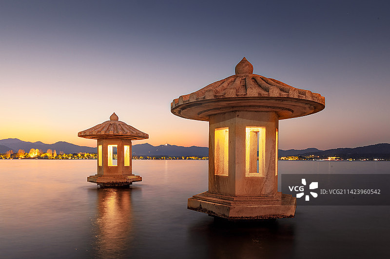 西湖日落图片素材