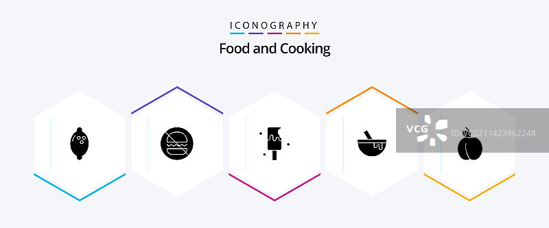 食物25字形图标包，包括水果杏子图片素材