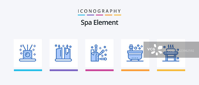包含按摩的蓝色SPA元素图标5件套图片素材
