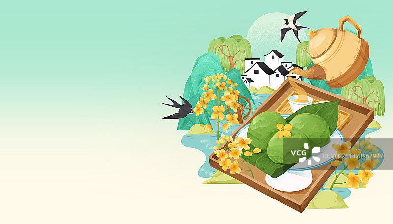 清明节传统江南燕子春天插画图片素材